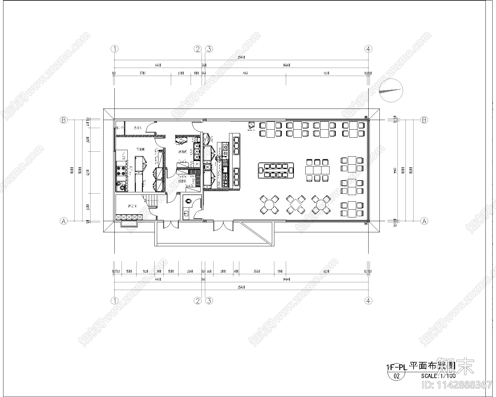 自助餐厅室内装饰cad施工图下载【ID:1142888367】