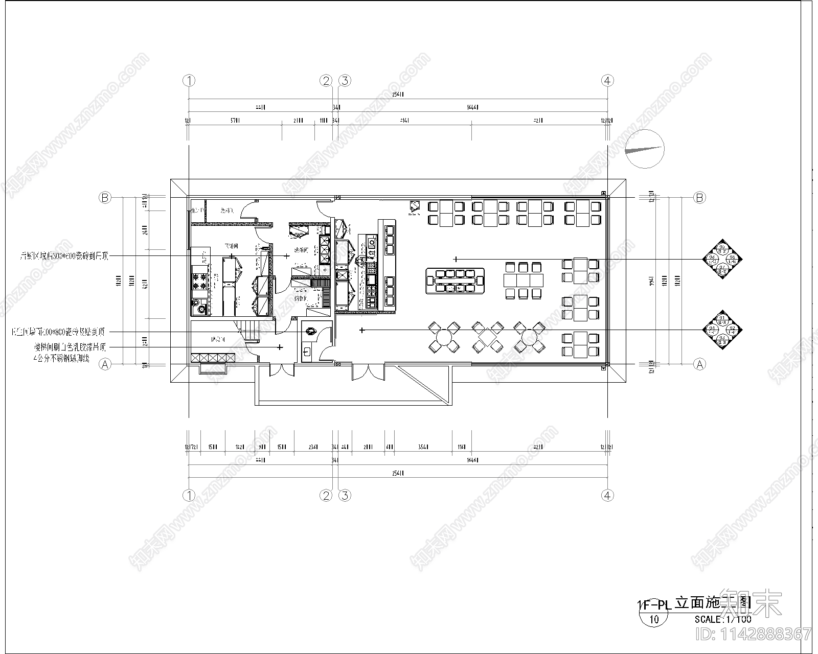 自助餐厅室内装饰cad施工图下载【ID:1142888367】