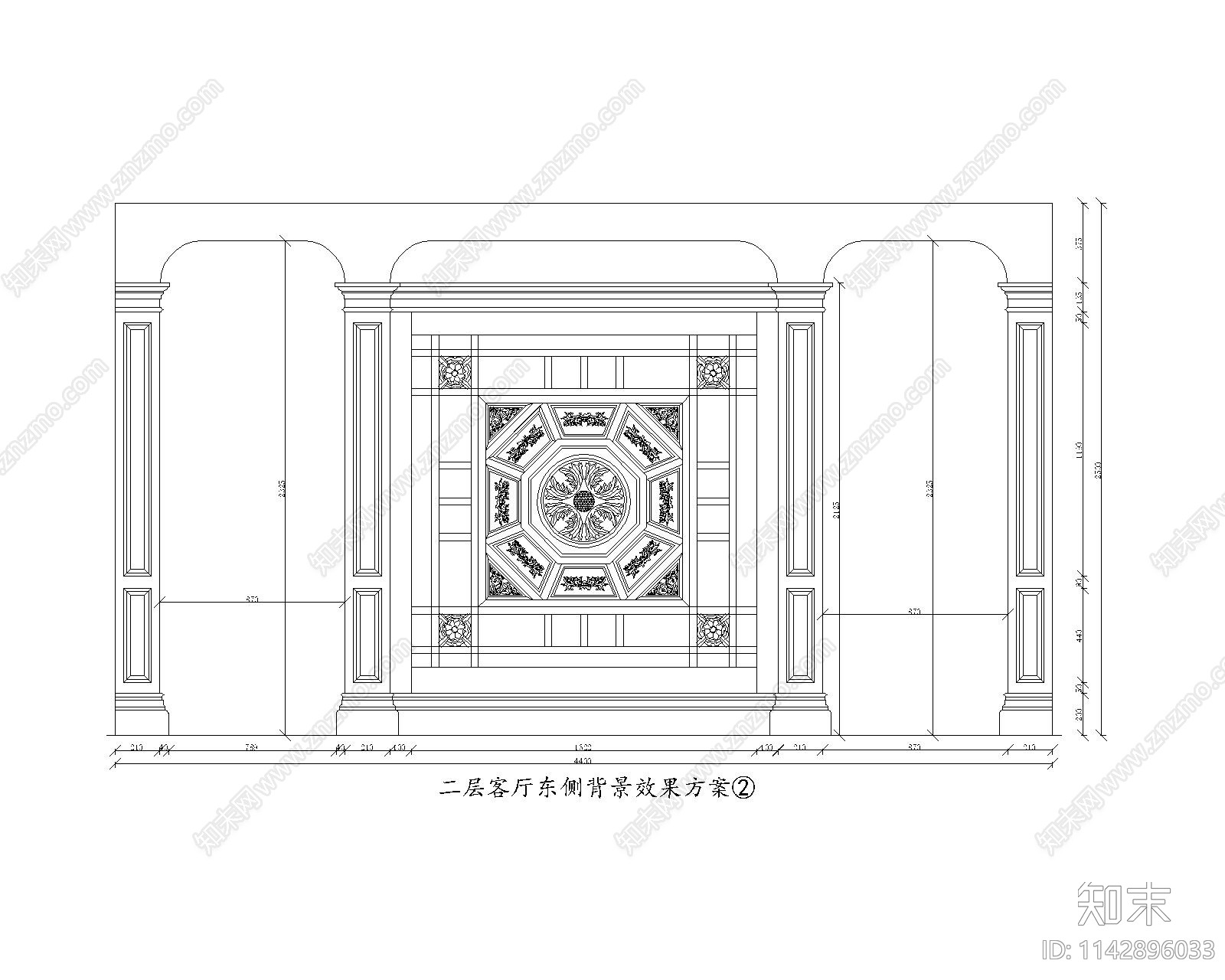 中式背景墙cad施工图下载【ID:1142896033】
