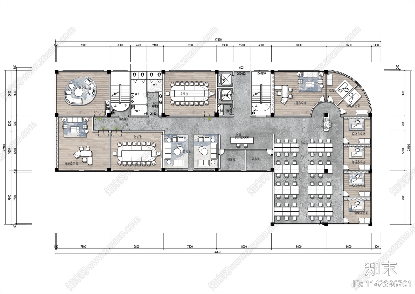 700㎡办公室平面布置图施工图下载【ID:1142896701】