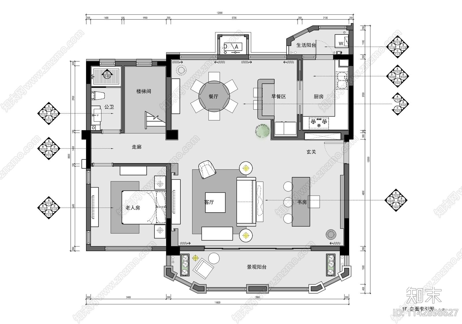 三层小别墅室内装修cad施工图下载【ID:1142898627】