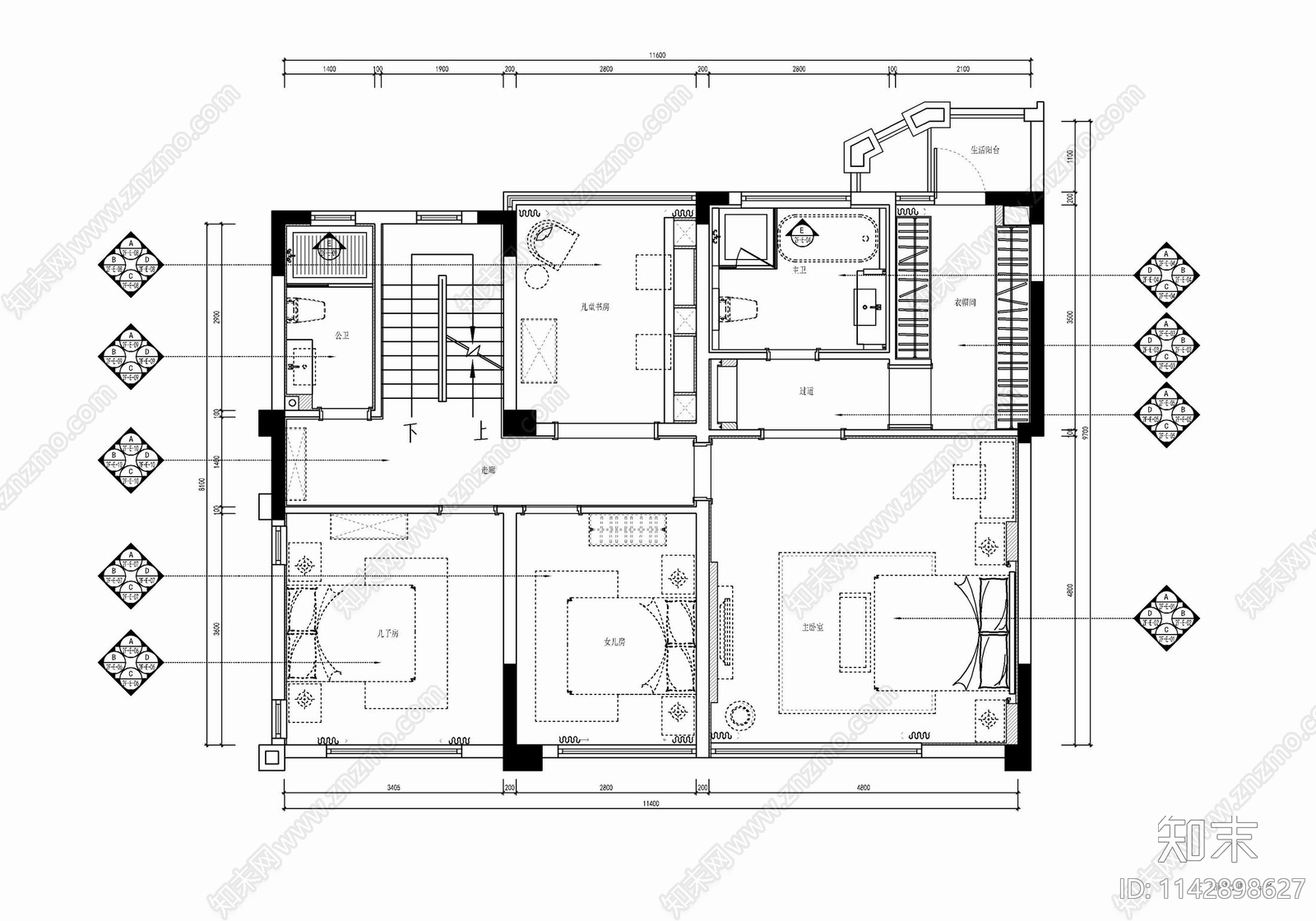 三层小别墅室内装修cad施工图下载【ID:1142898627】