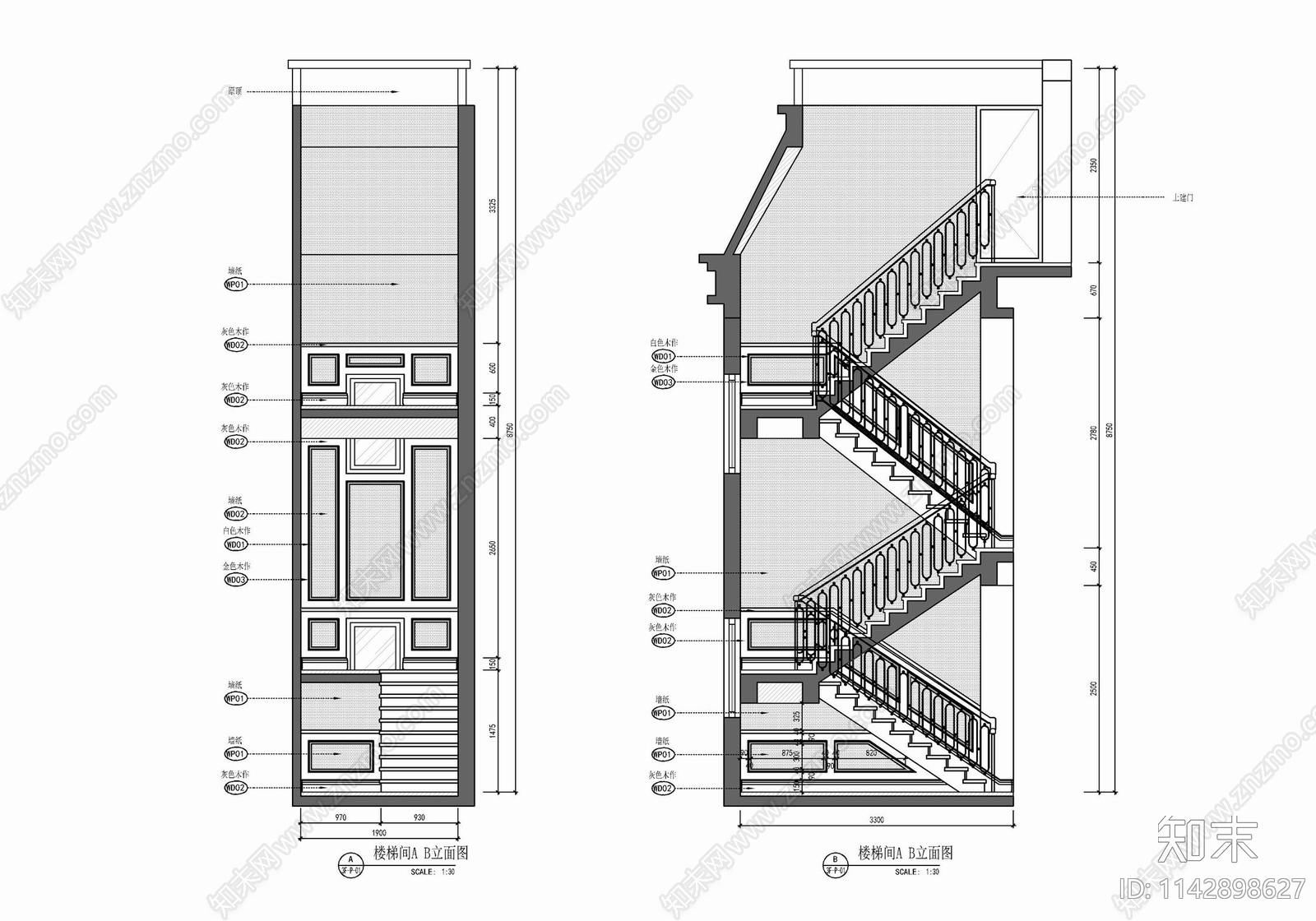 三层小别墅室内装修cad施工图下载【ID:1142898627】