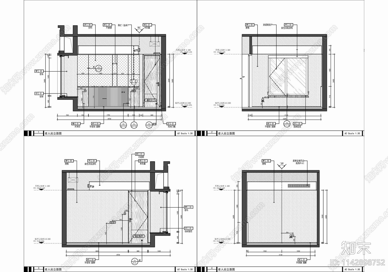 150㎡四居室家装室内cad施工图下载【ID:1142898752】