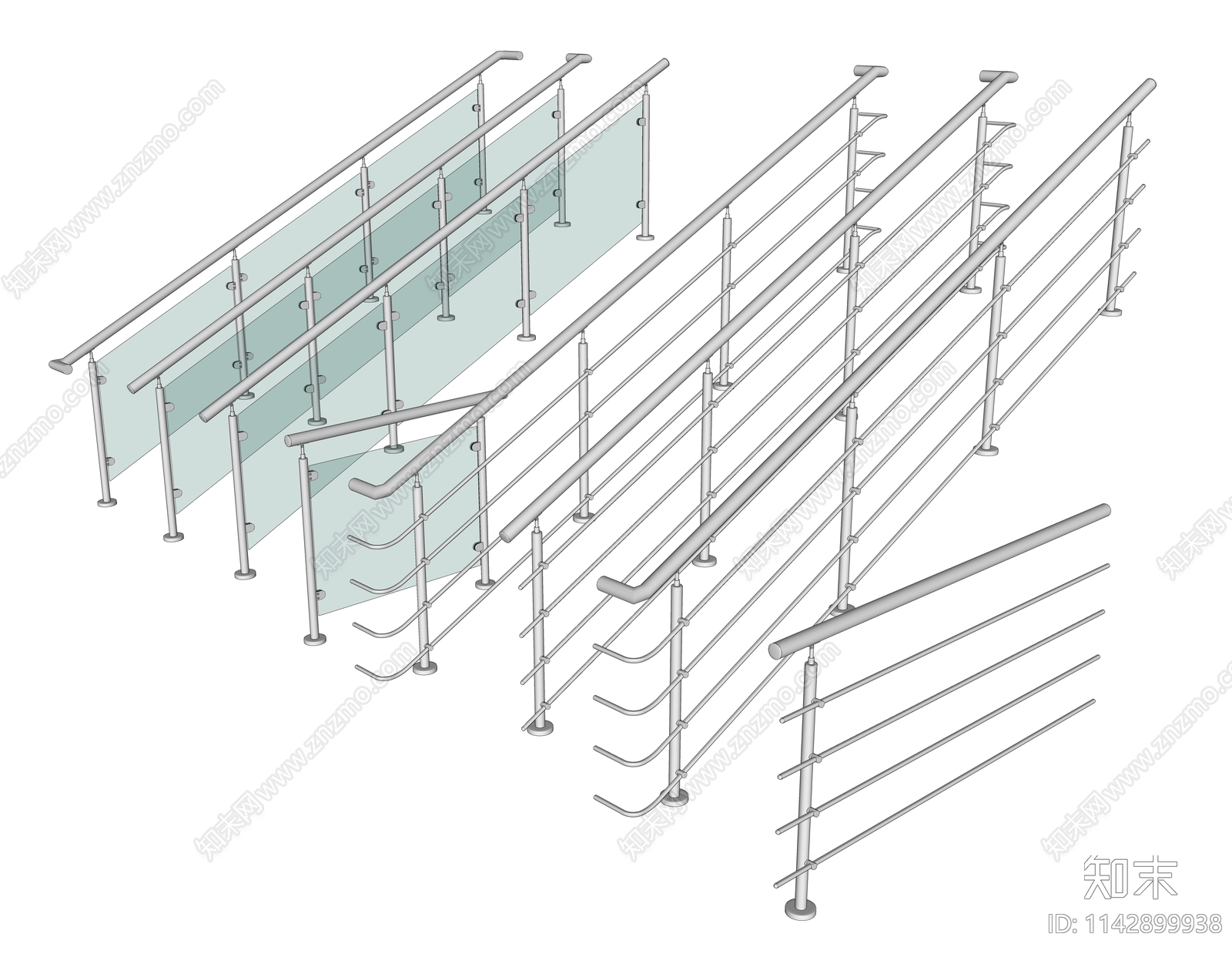 现代玻璃金属护拦杆组件SU模型下载【ID:1142899938】