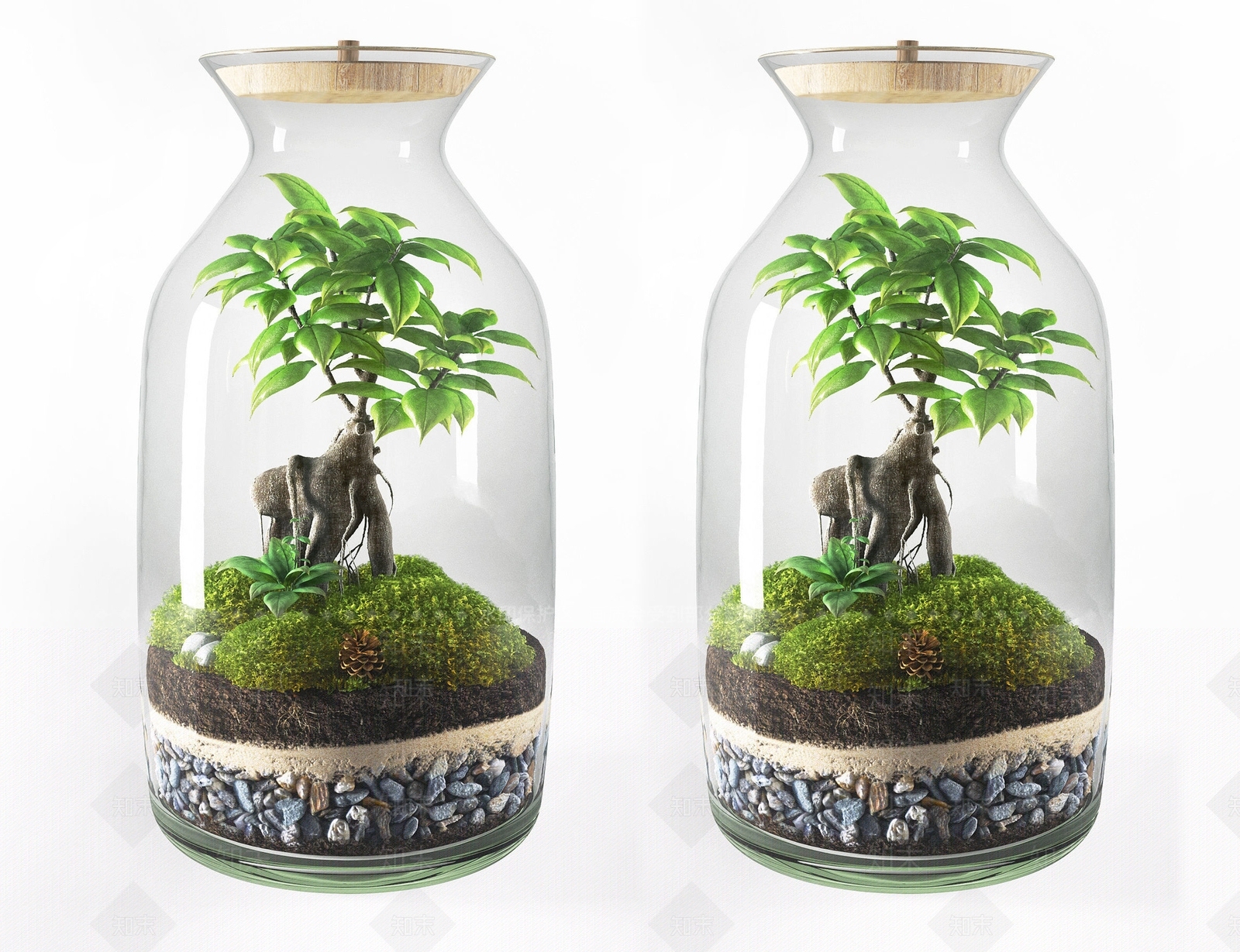 现代苔藓生态缸造景小品SU模型下载【ID:1142900989】