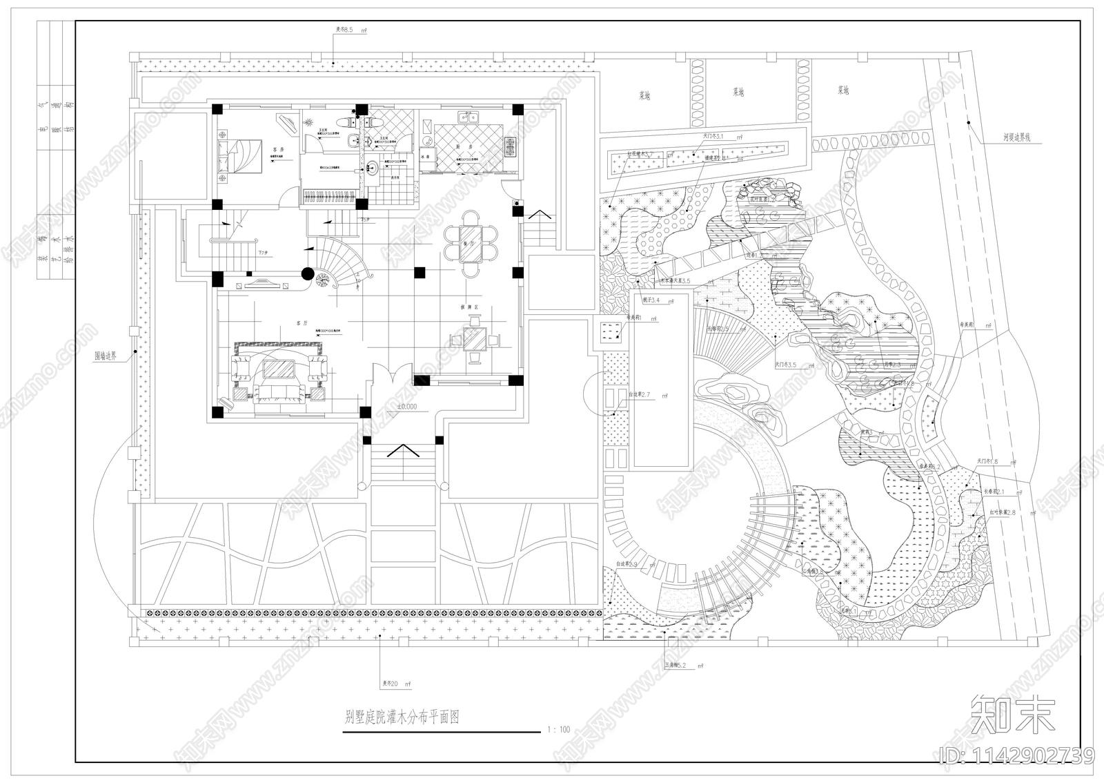 别墅庭院绿化平面图施工图下载【ID:1142902739】