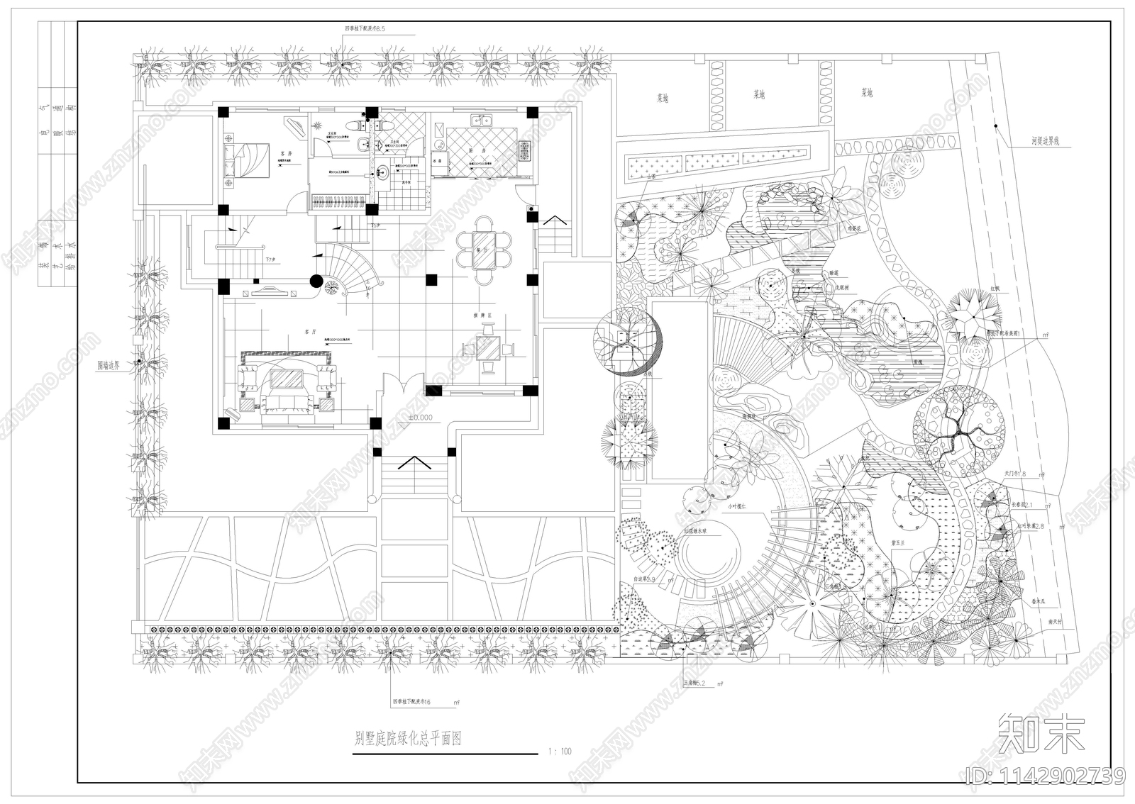 别墅庭院绿化平面图施工图下载【ID:1142902739】