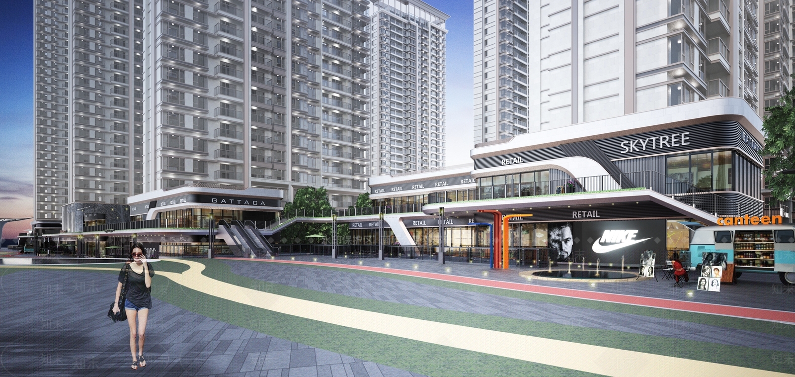 现代风格曲线沿街商业SU模型下载【ID:1142905008】