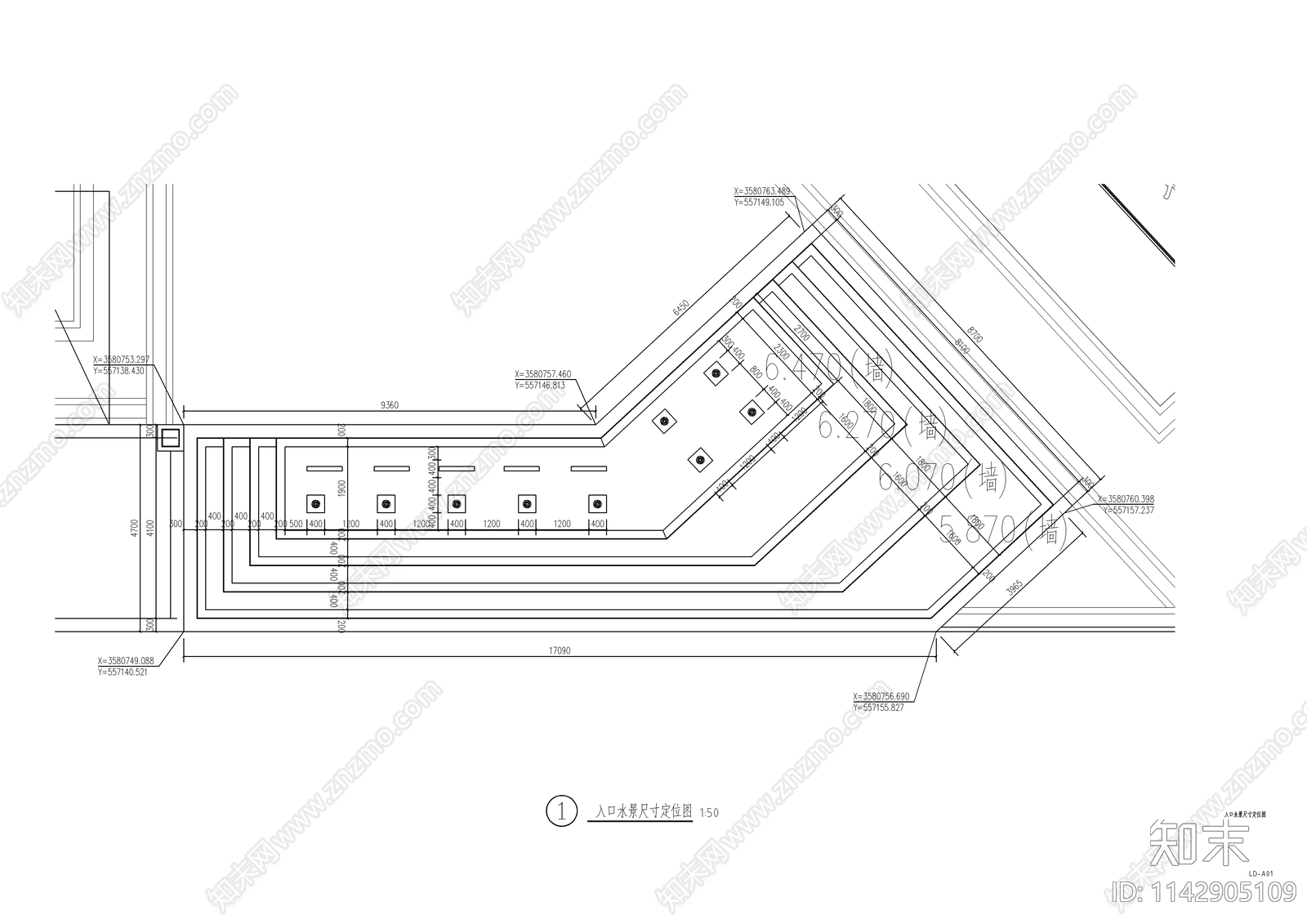 新中式入口logo景墙水景详图cad施工图下载【ID:1142905109】