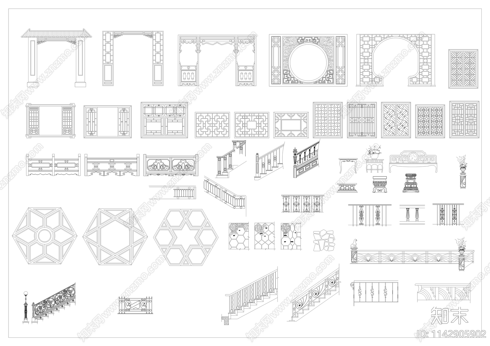中式门套线门锁施工图下载【ID:1142905902】