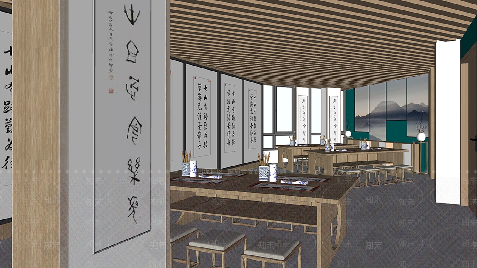 新中式书画室SU模型下载【ID:1142905562】