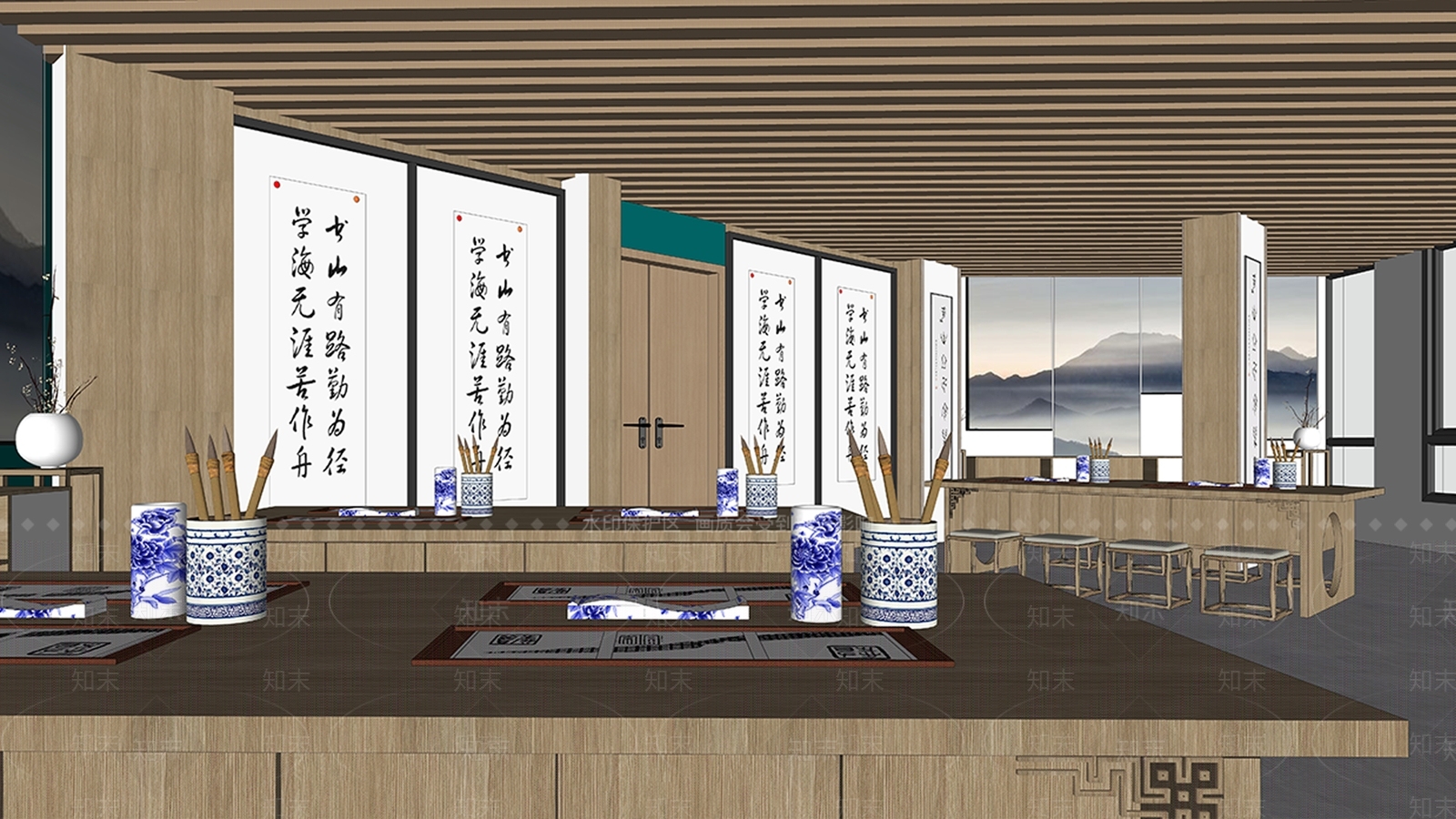 新中式书画室SU模型下载【ID:1142905562】