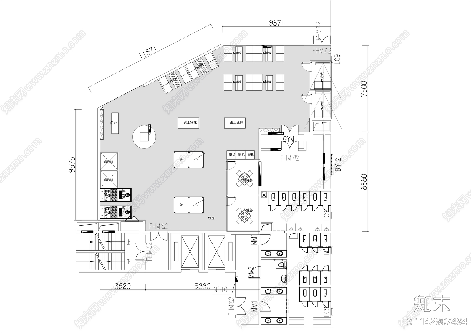 230㎡电玩城平面布置图施工图下载【ID:1142907494】