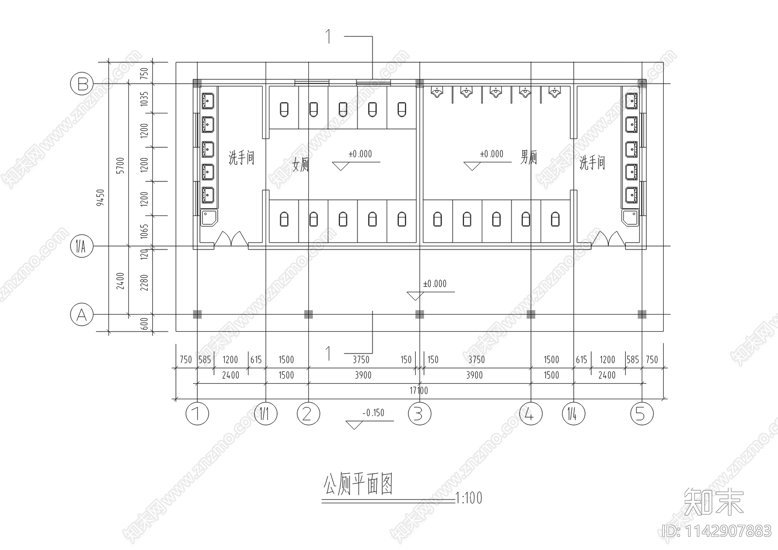 现代公共厕所建筑施工图下载【ID:1142907883】