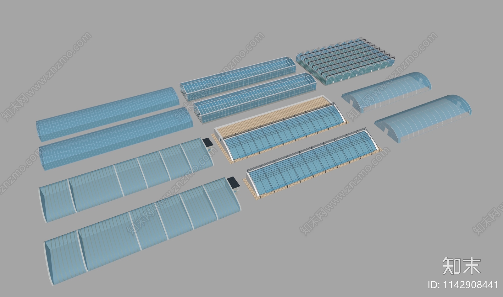 现代温室大棚SU模型下载【ID:1142908441】