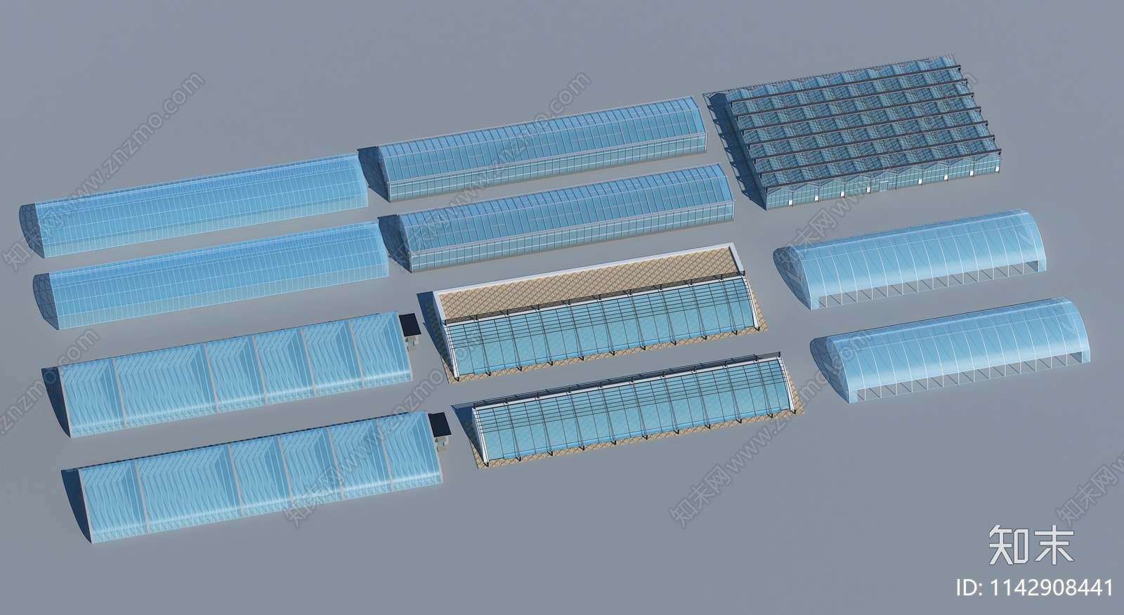 现代温室大棚SU模型下载【ID:1142908441】