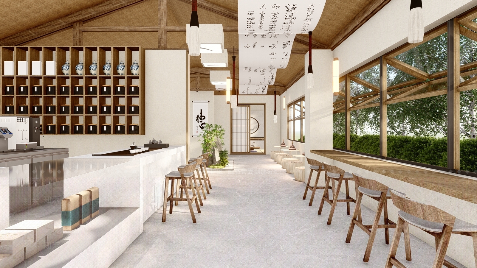 新中式禅意书法茶室SU模型下载【ID:1142910418】