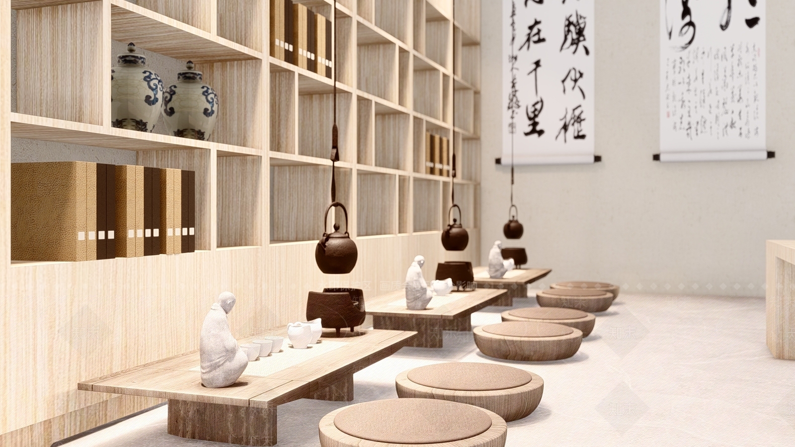 新中式禅意书法茶室SU模型下载【ID:1142910418】
