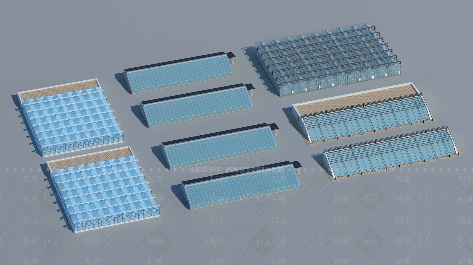 现代温室大棚3D模型下载【ID:1142911131】