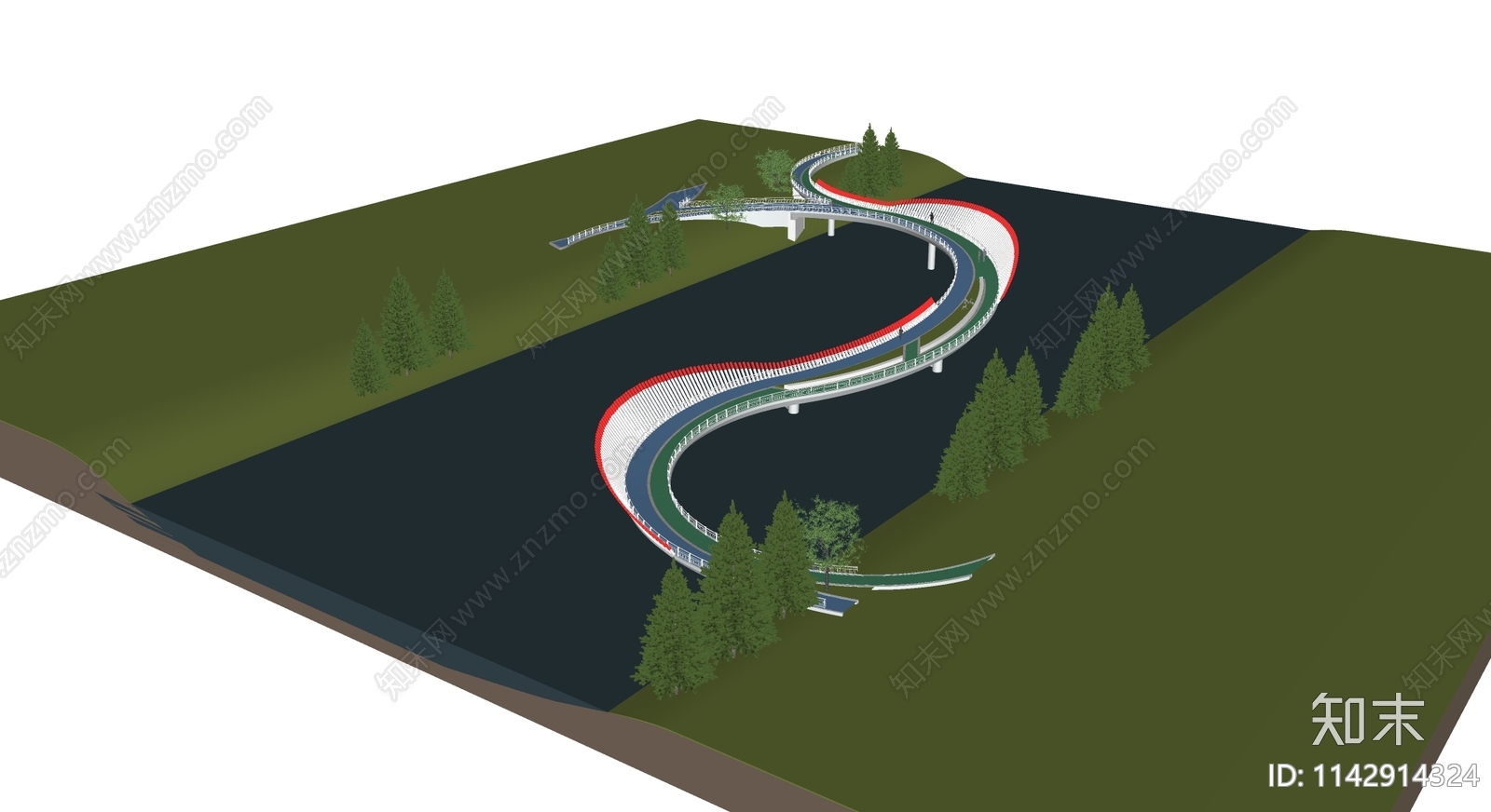 现代景观桥SU模型下载【ID:1142914324】