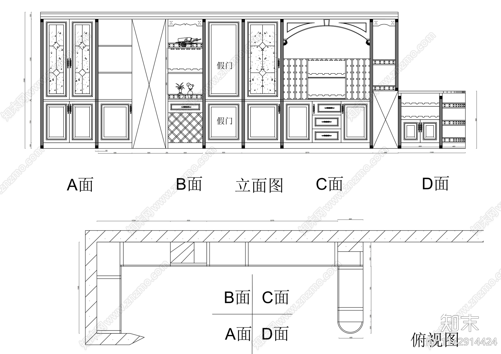 博古架平立面cad施工图下载【ID:1142914424】