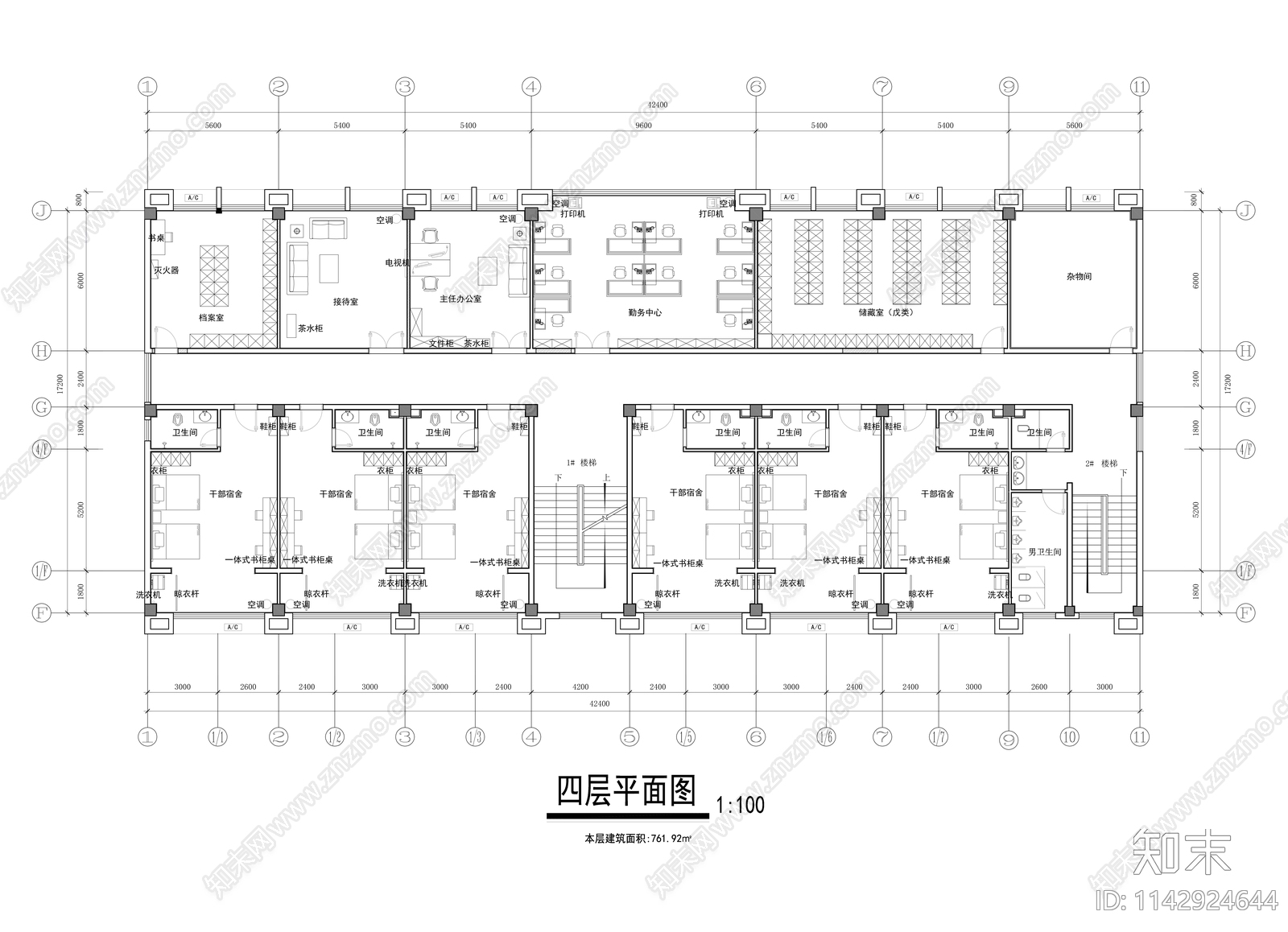 4000m²消防站室内平面布置图施工图下载【ID:1142924644】