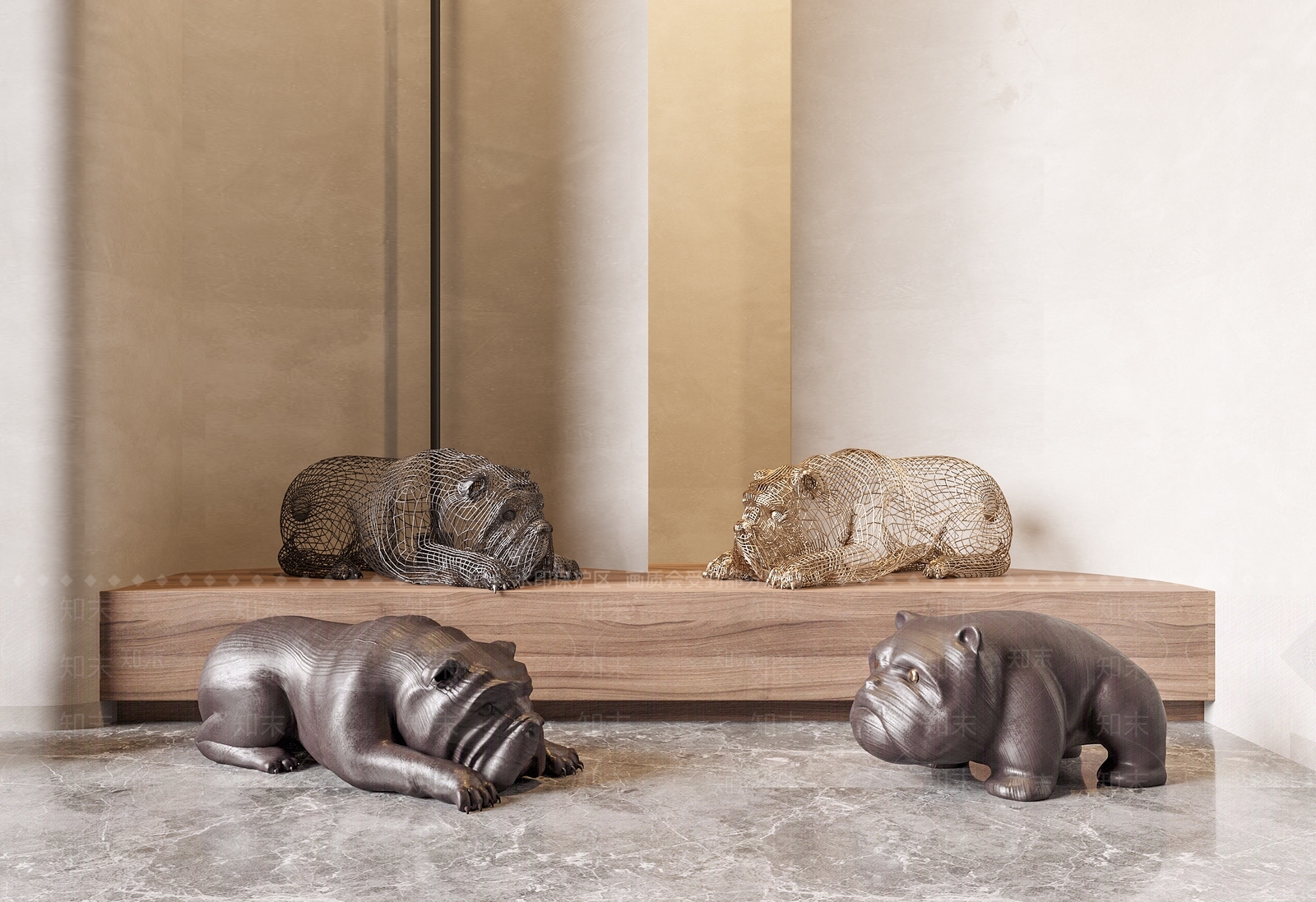 现代小狗潮玩雕塑摆件3D模型下载【ID:1142925523】