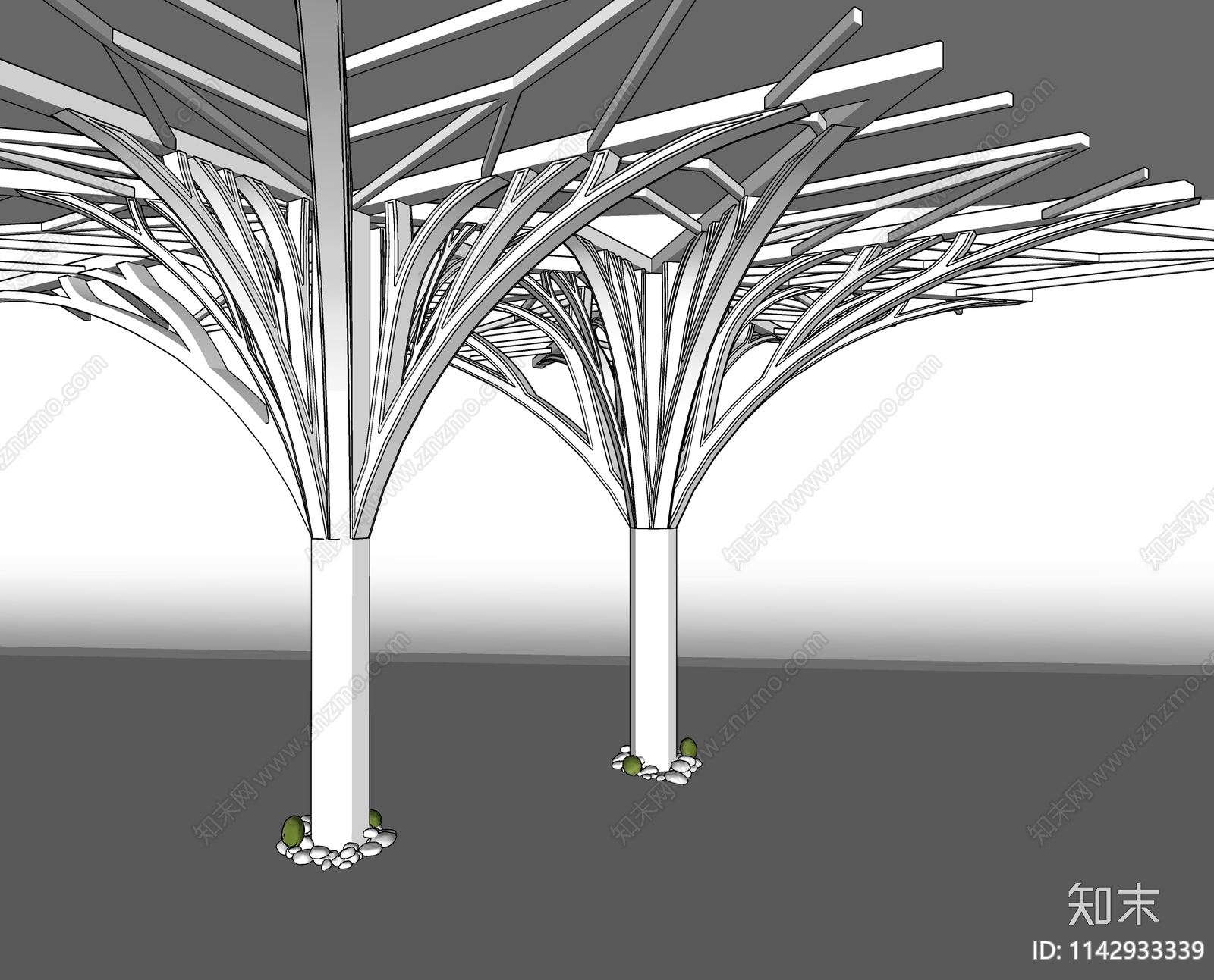 现代树造型柱子SU模型下载【ID:1142933339】