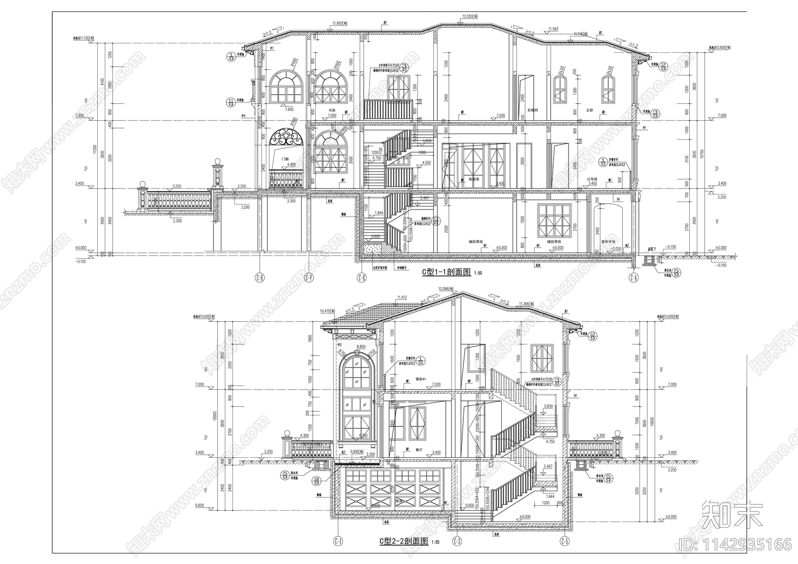 欧式别墅建筑cad施工图下载【ID:1142935166】