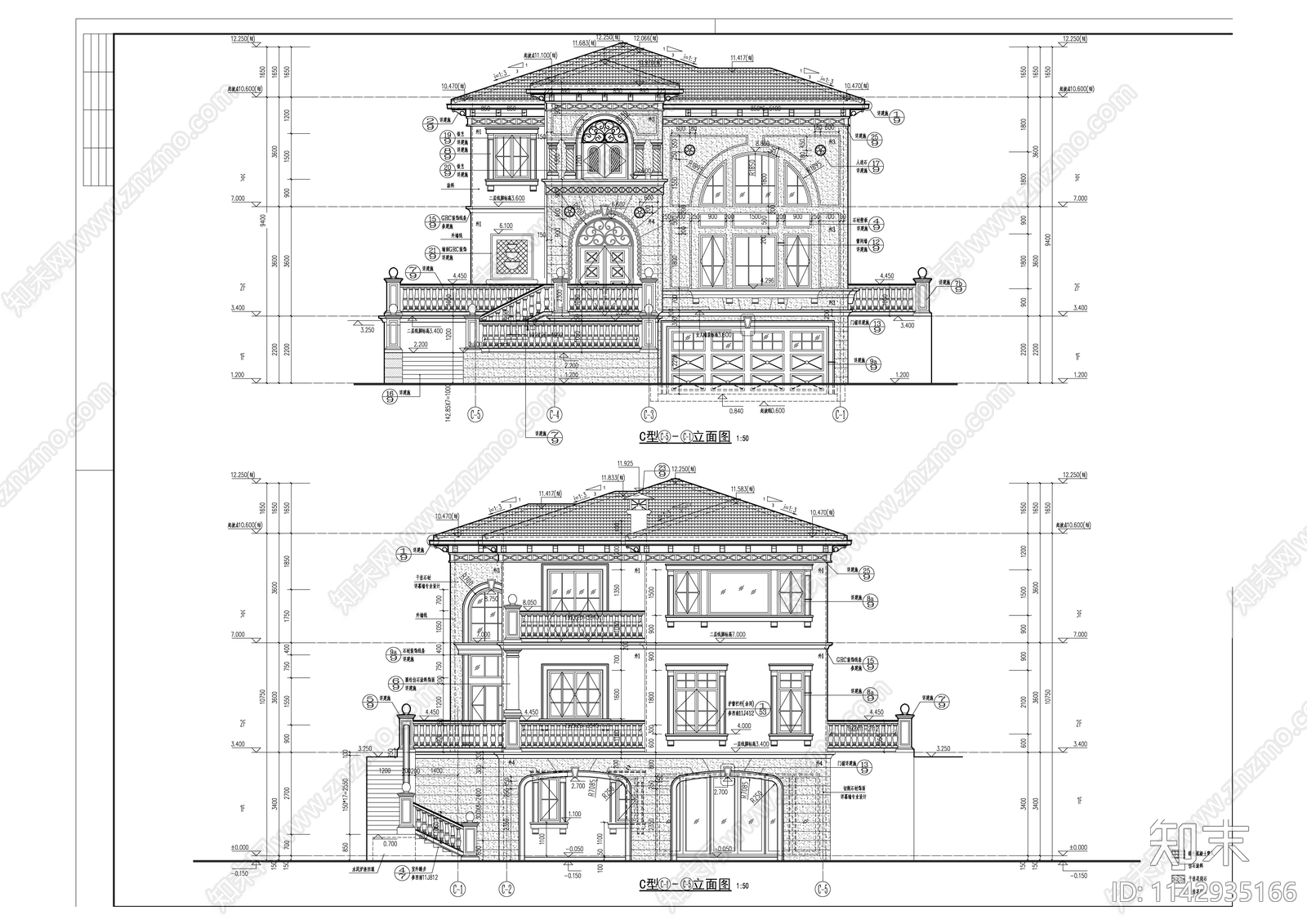 欧式别墅建筑cad施工图下载【ID:1142935166】