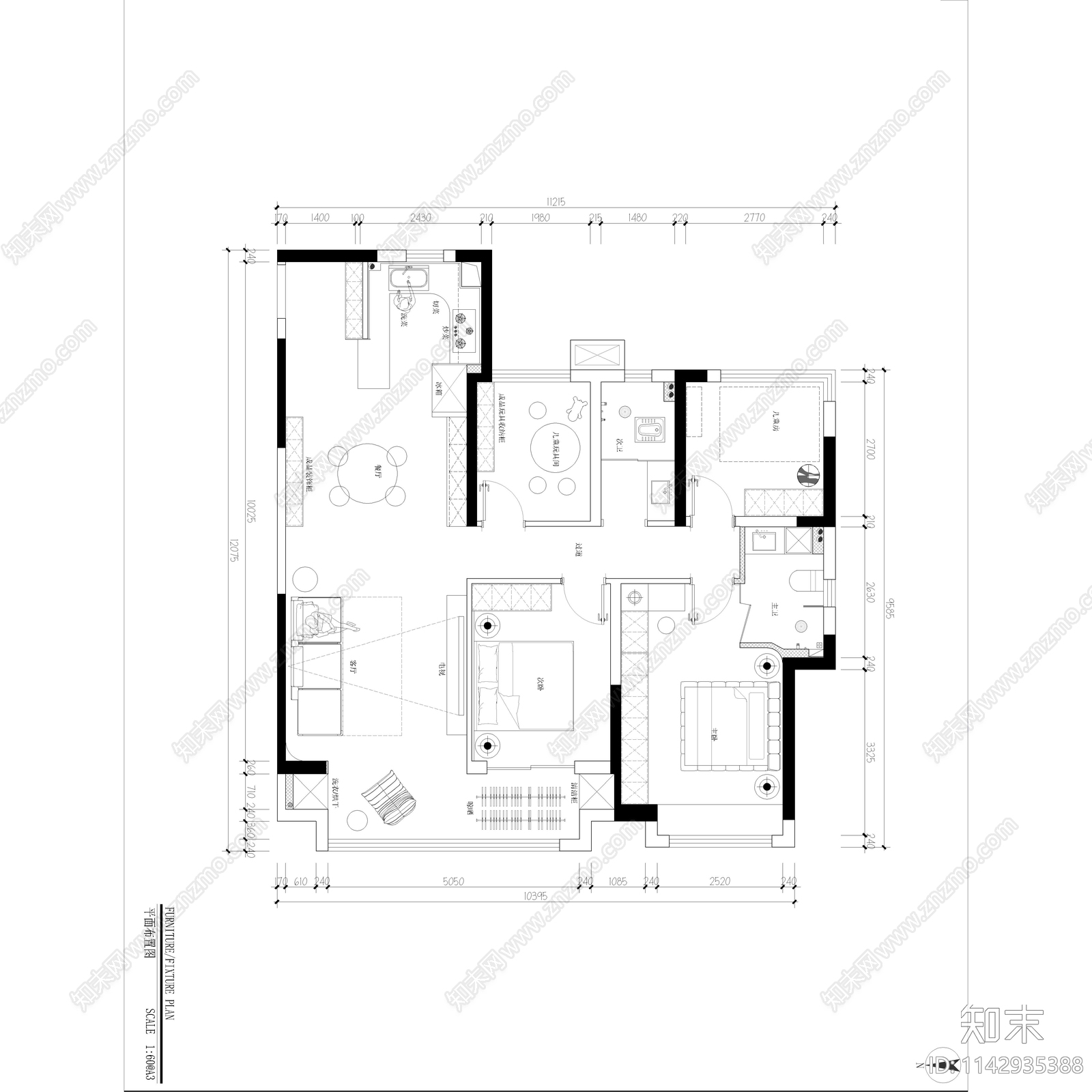 原木风家装室内cad施工图下载【ID:1142935388】