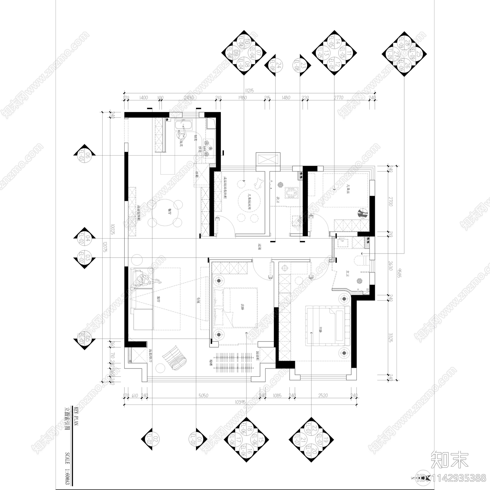 原木风家装室内cad施工图下载【ID:1142935388】