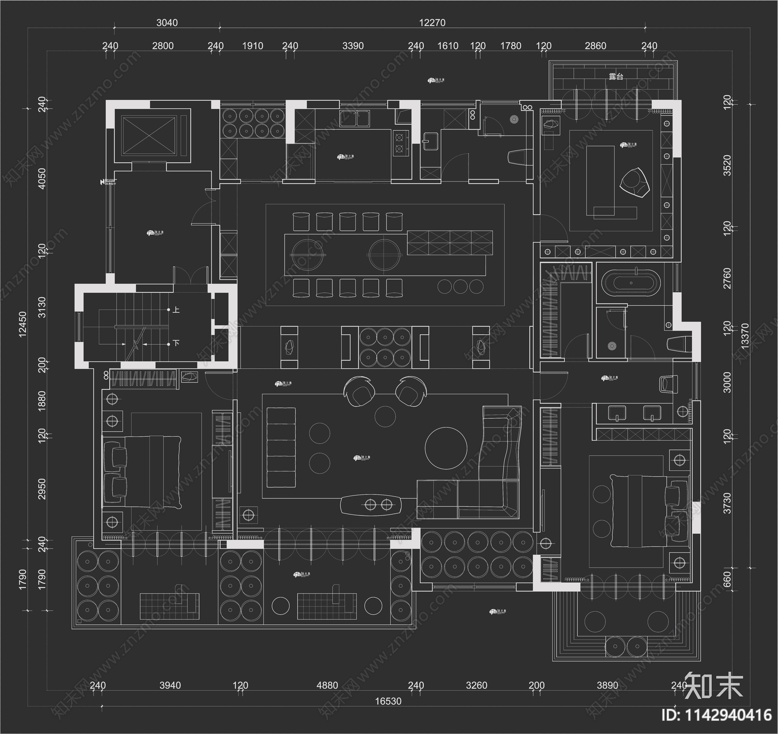 10套大平层室内平面布置图施工图下载【ID:1142940416】