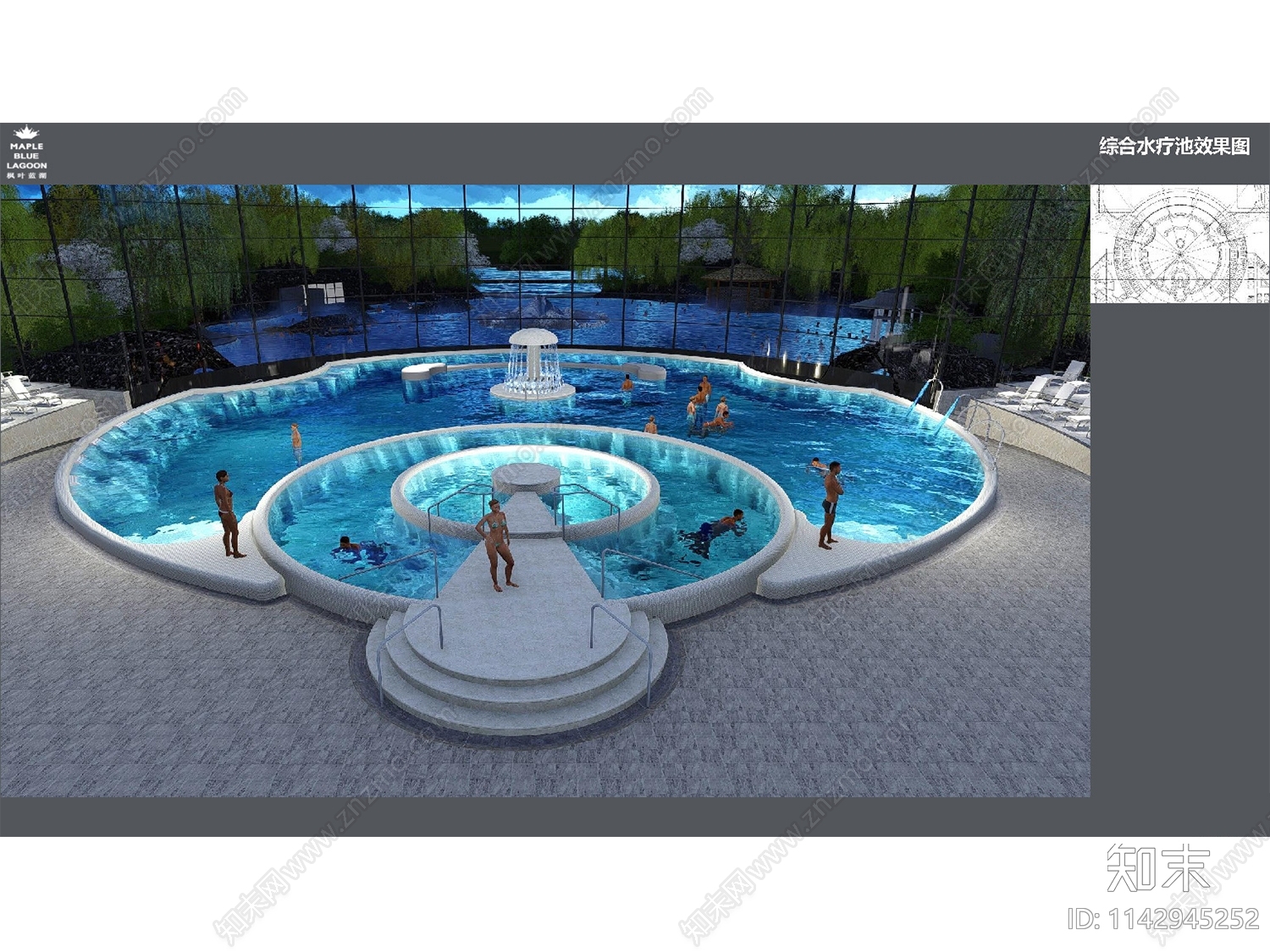 蓝湖室内水疗温泉休闲会所cad施工图下载【ID:1142945252】