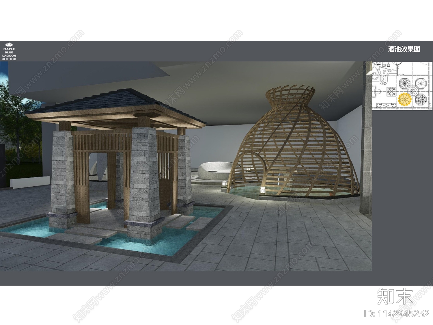 蓝湖室内水疗温泉休闲会所cad施工图下载【ID:1142945252】