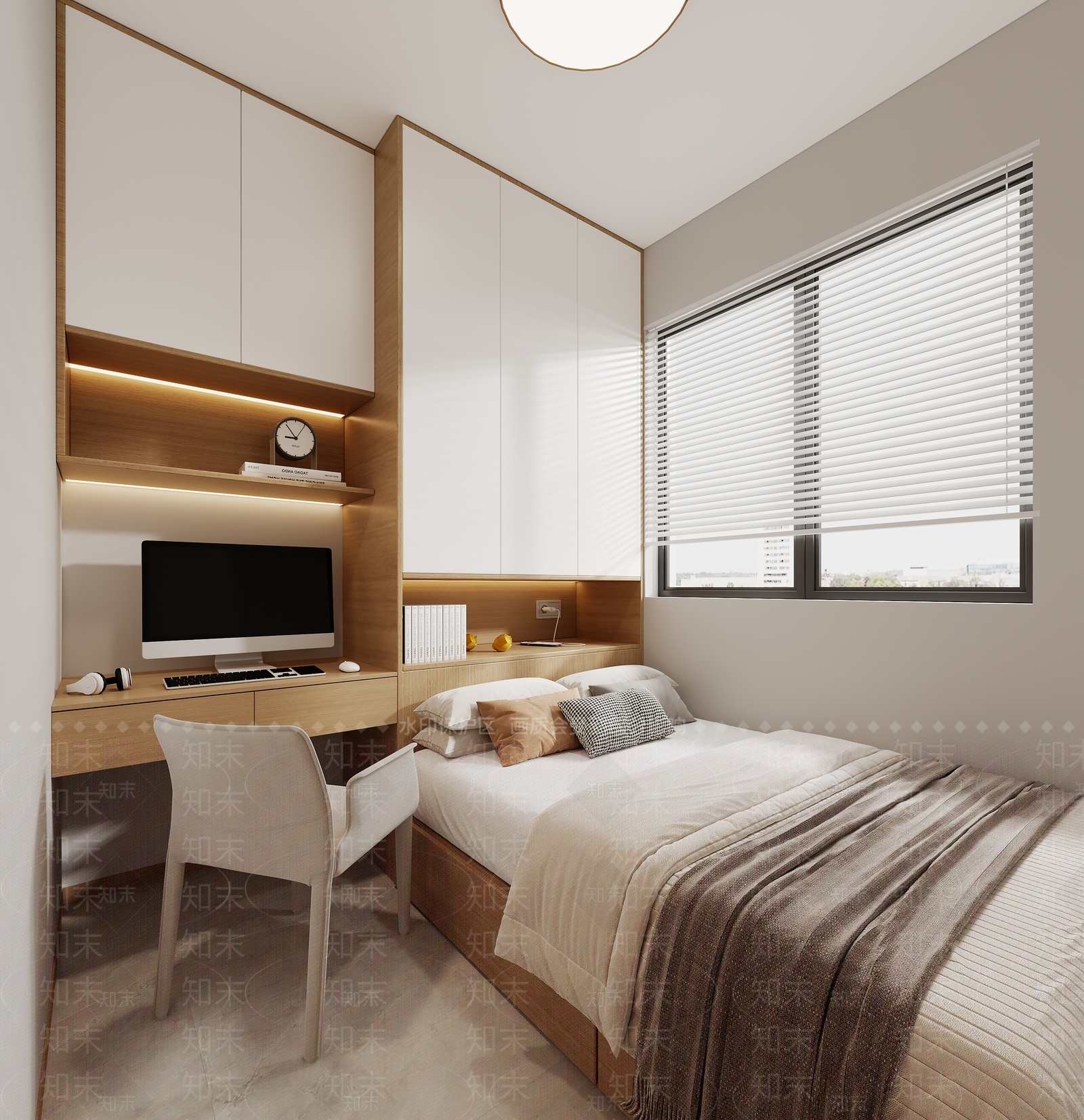 北欧原木风榻榻米卧室3D模型下载【ID:1142950094】