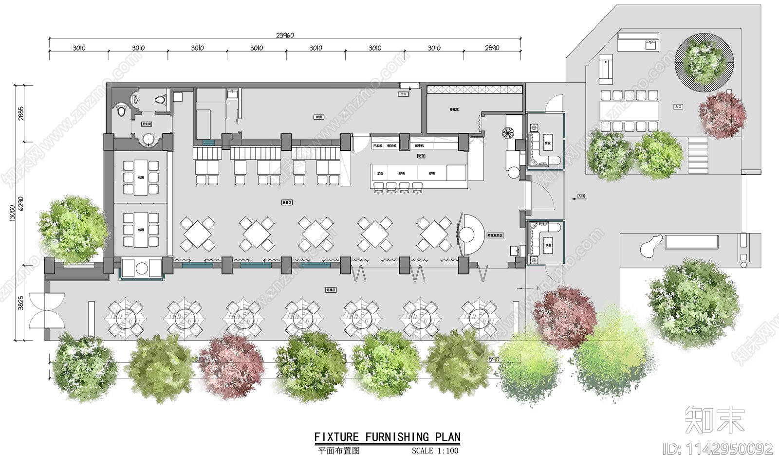 露天花园餐厅平面图施工图下载【ID:1142950092】