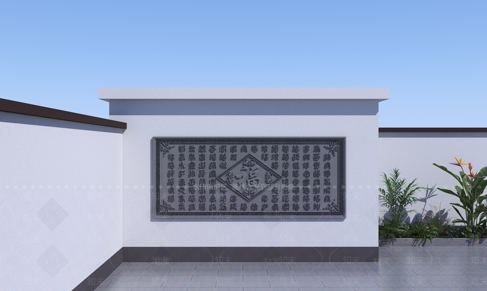 中式背景墙浮雕3D模型下载【ID:1142950634】