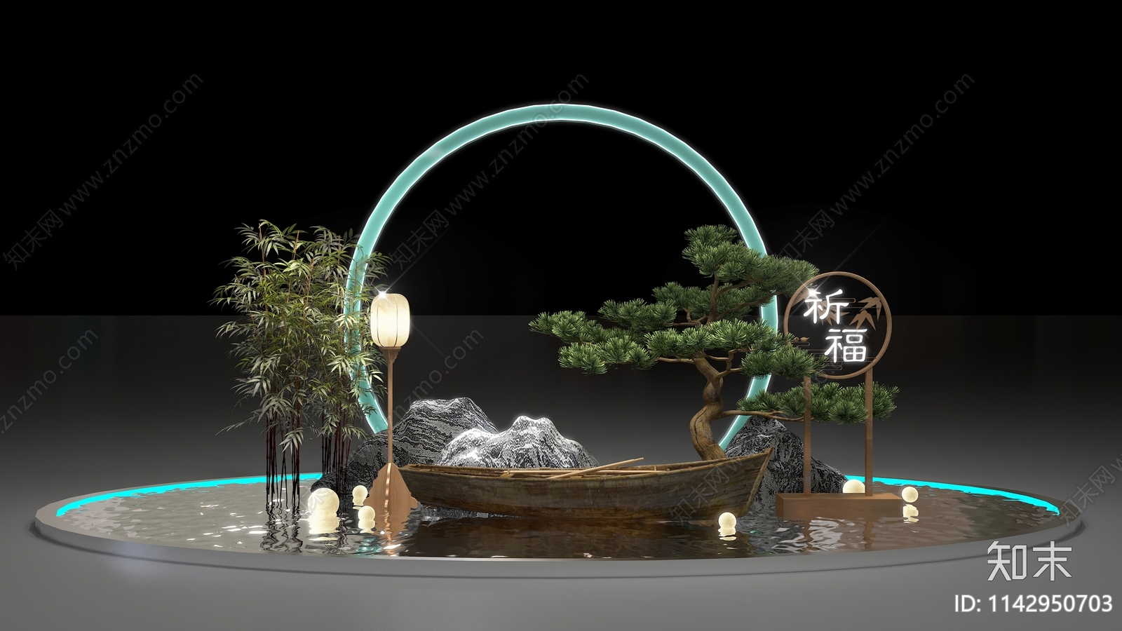 中式美陈商场展区3D模型下载【ID:1142950703】