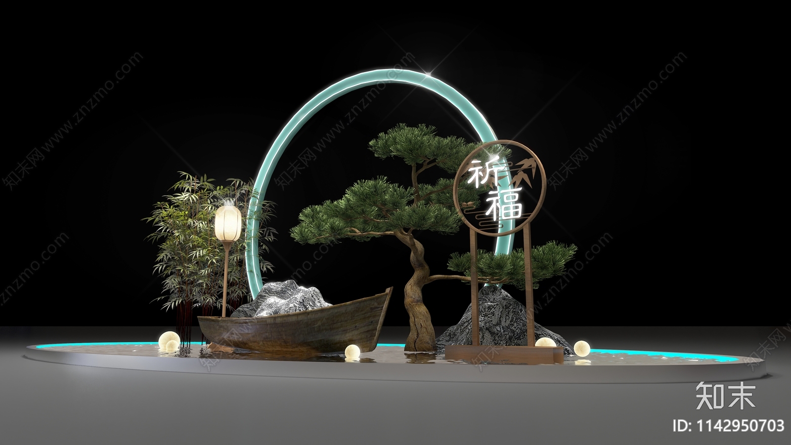 中式美陈商场展区3D模型下载【ID:1142950703】