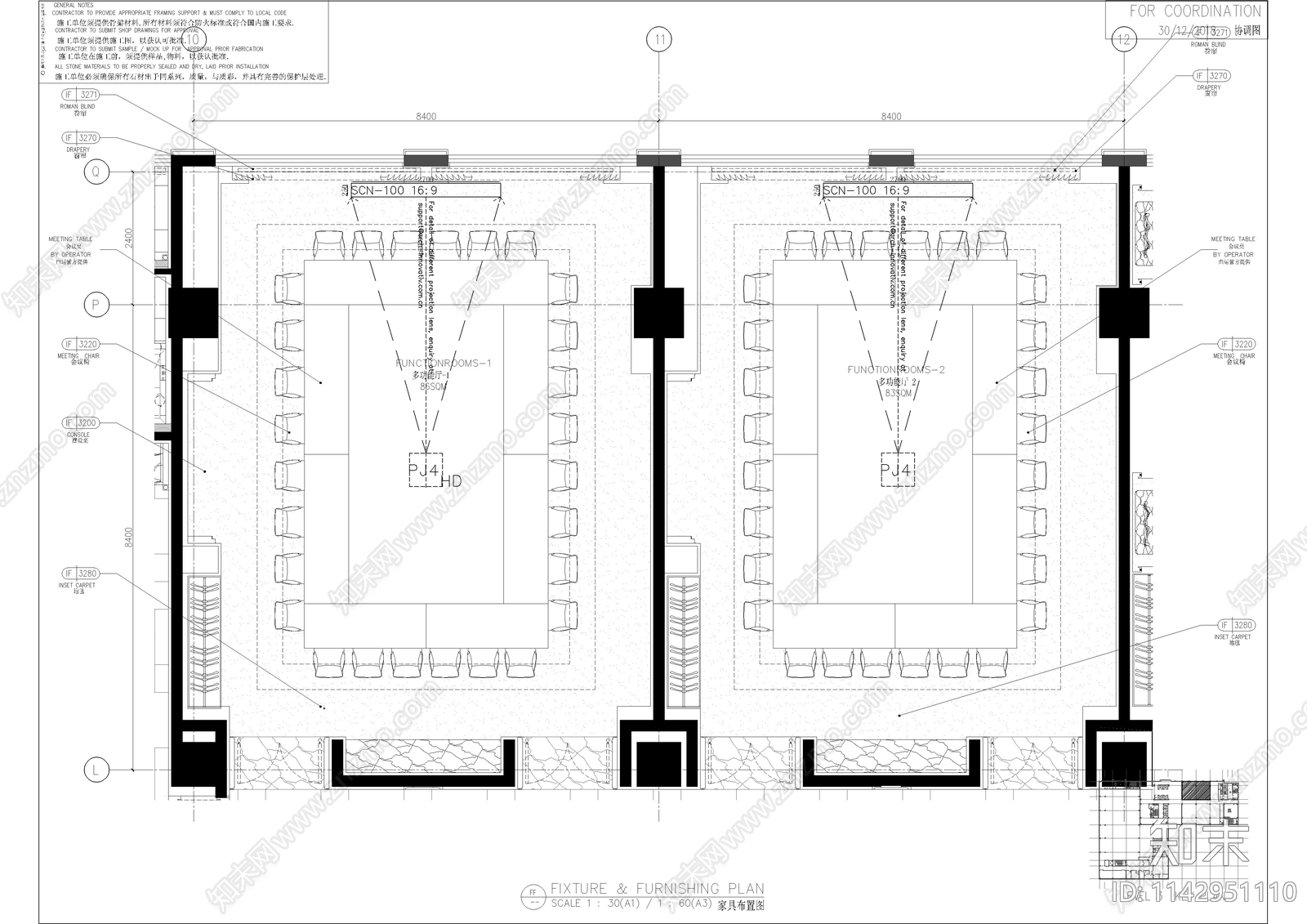 多功能会议室室内cad施工图下载【ID:1142951110】