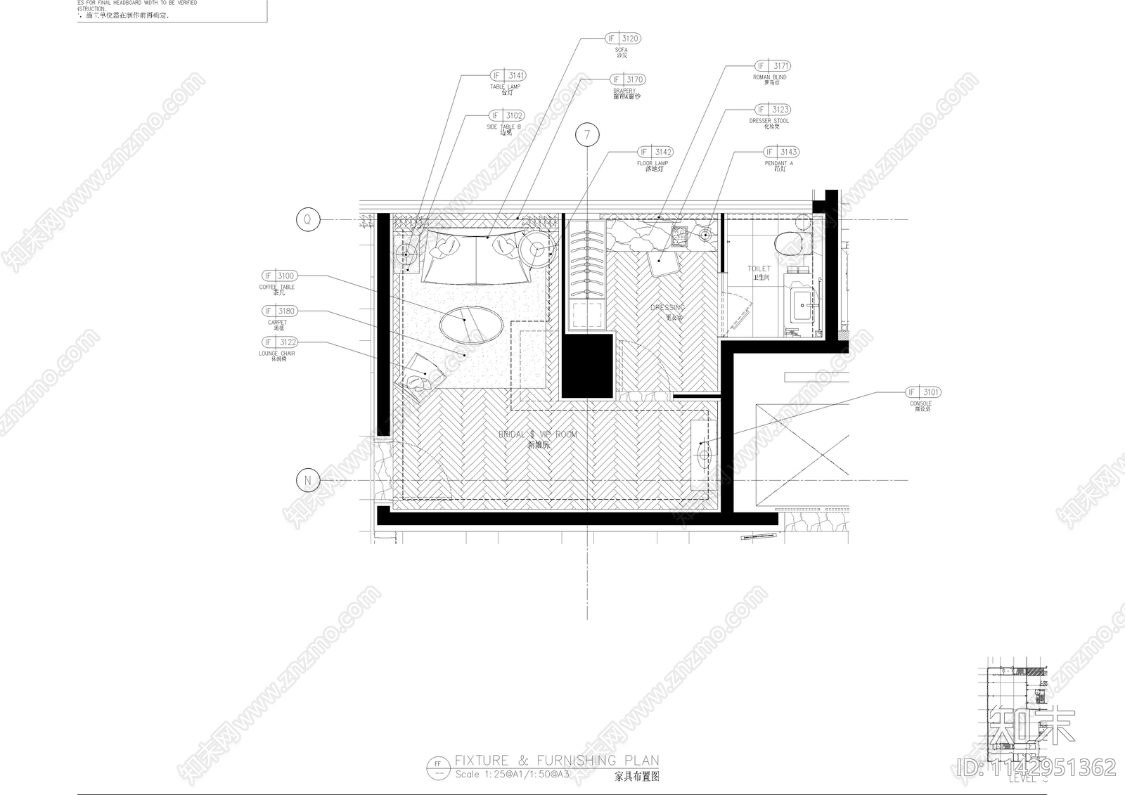 酒店新娘房更衣室室内施工图下载【ID:1142951362】