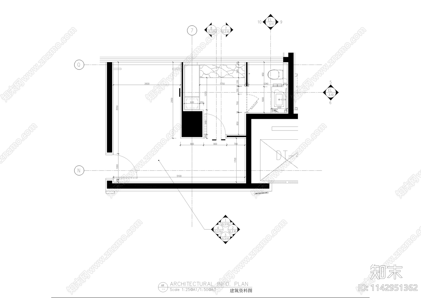 酒店新娘房更衣室室内施工图下载【ID:1142951362】