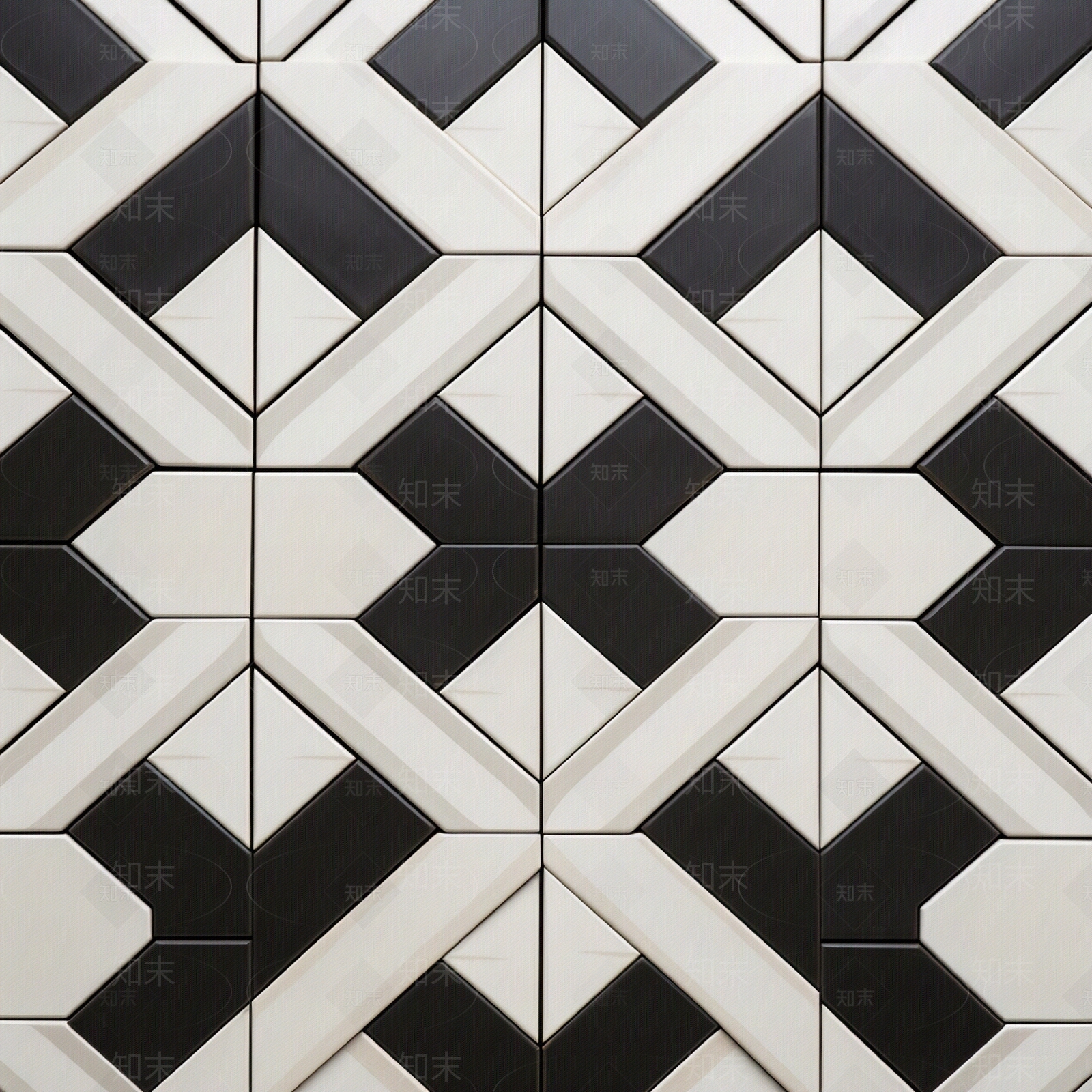 现代简约黑白拼花瓷砖无缝贴图贴图下载【ID:1142956559】