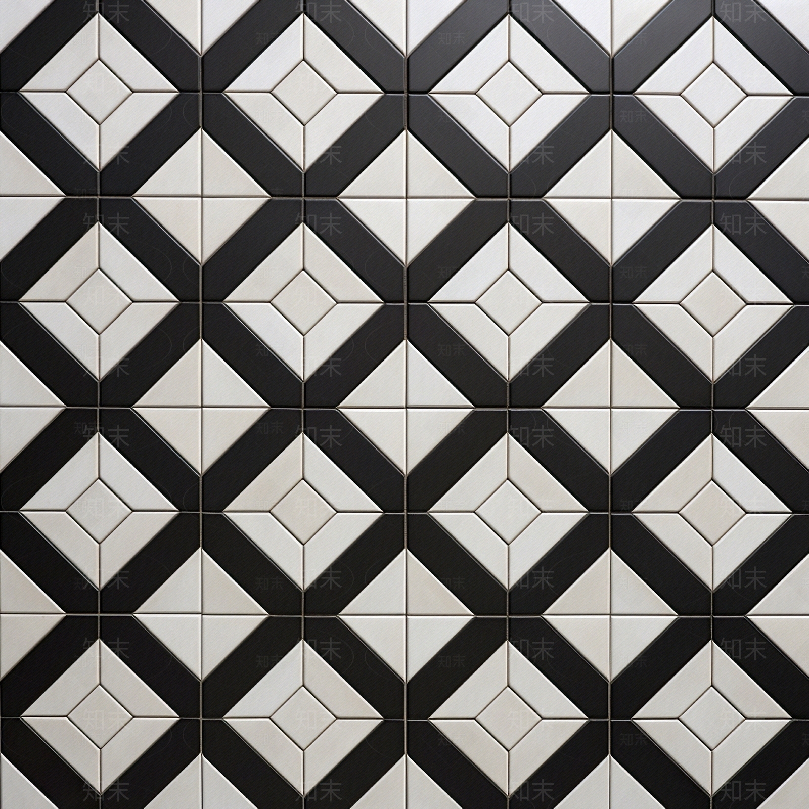 现代简约黑白拼花瓷砖无缝贴图贴图下载【ID:1142956768】