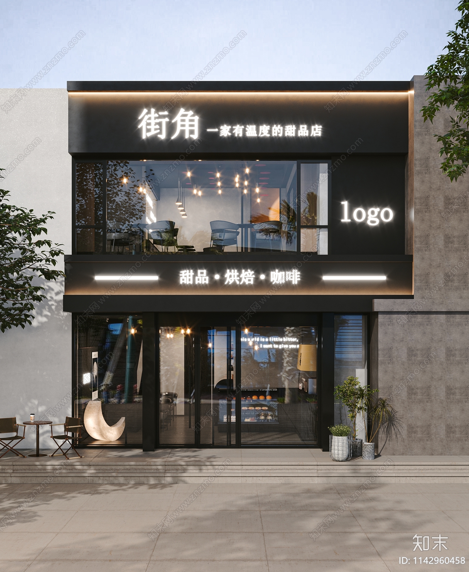 道亨效果图设计丨咖啡馆甜品面包店门头效果图3D模型下载【ID:1142960458】