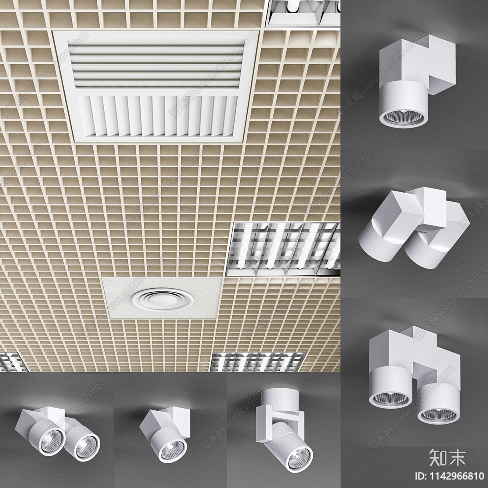 现代格栅天花3D模型下载【ID:1142966810】