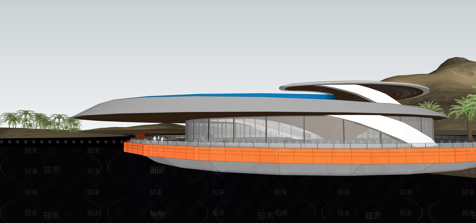 现代展览馆建筑SU模型下载【ID:1142969795】
