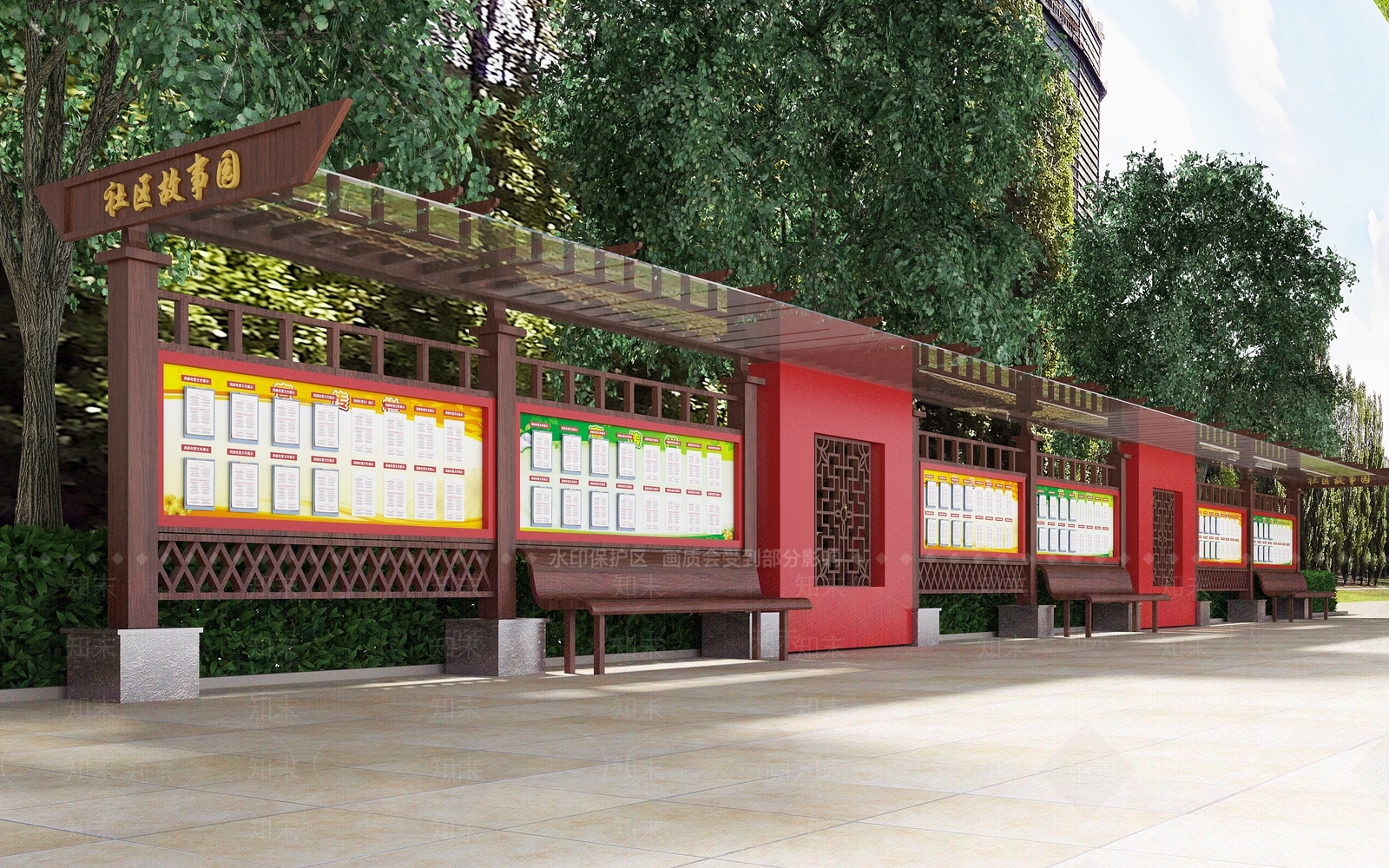 新中式党建长廊3D模型下载【ID:1142975425】